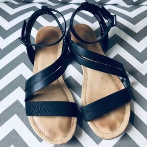 MIX NO. 6 | Black Flat Strappy Sandals